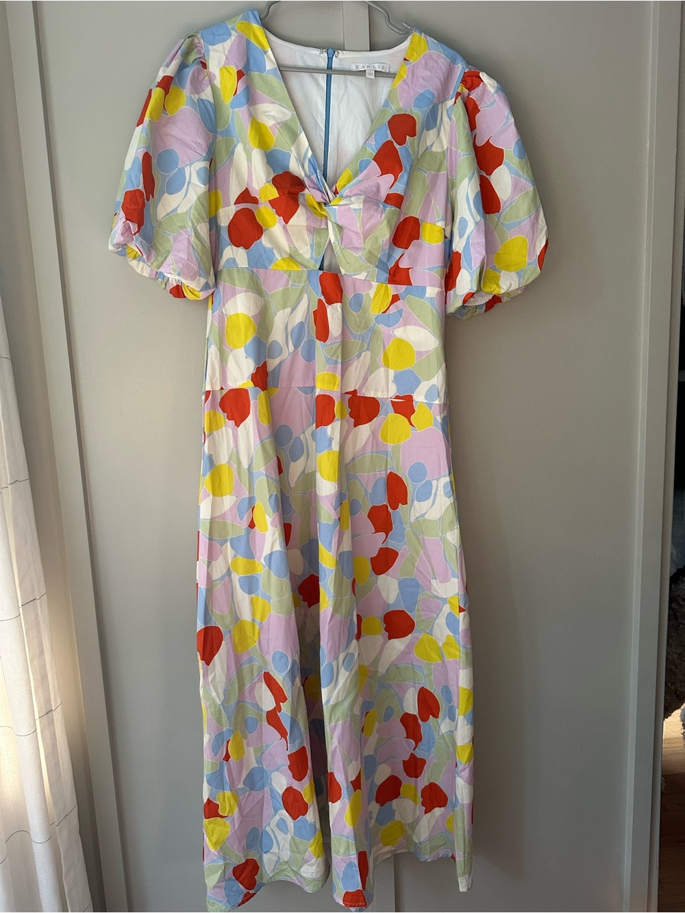 Karlie Colorful Floral Puff Sleeve Midi Dress - Multicolor